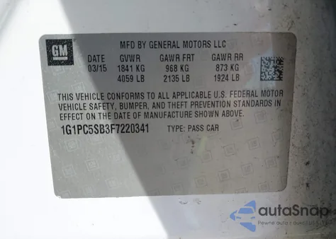 2015 Chevrolet Cruze 1Lt Auto from USA, damaged, VIN 1G1PC5SB3F7220341